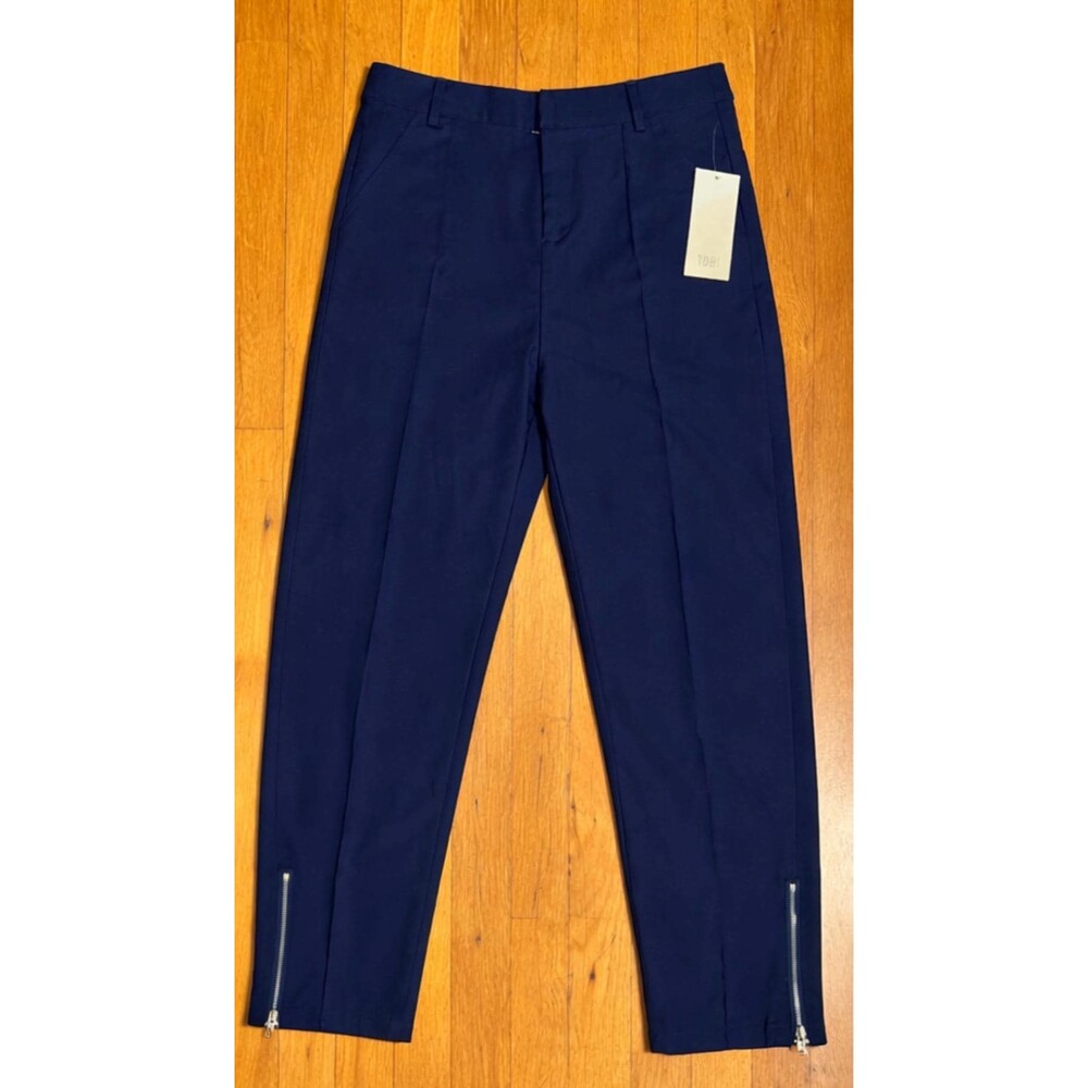 TOBI Navy Blue Cropped Pants Women Size M. Slim Fit Ankle Zip Dress Pants NWT